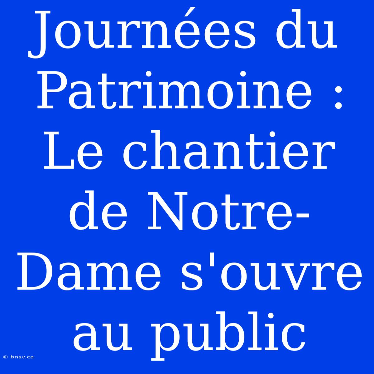 Journées Du Patrimoine : Le Chantier De Notre-Dame S'ouvre Au Public