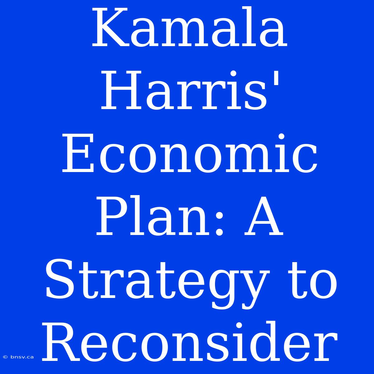 Kamala Harris' Economic Plan: A Strategy To Reconsider