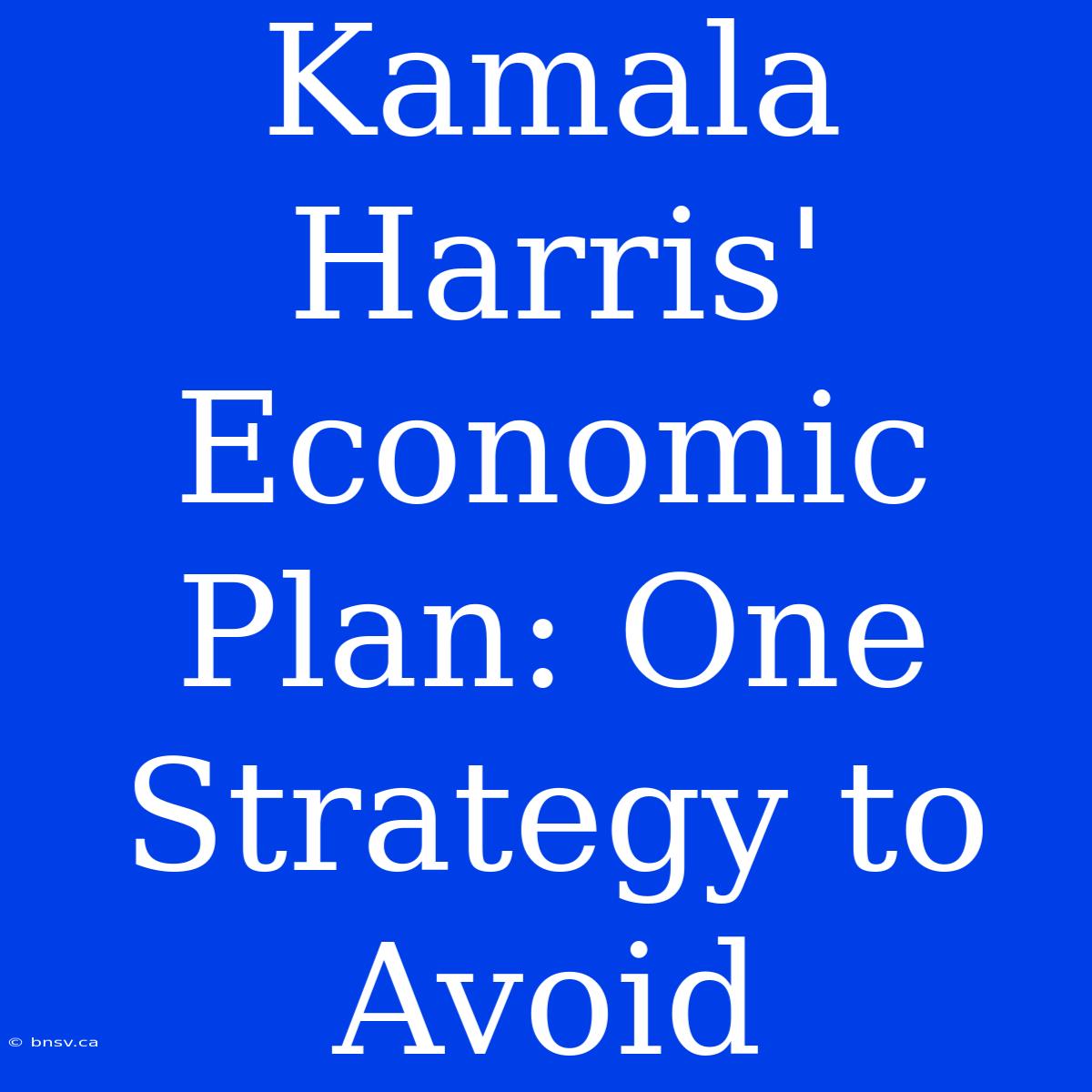 Kamala Harris' Economic Plan: One Strategy To Avoid