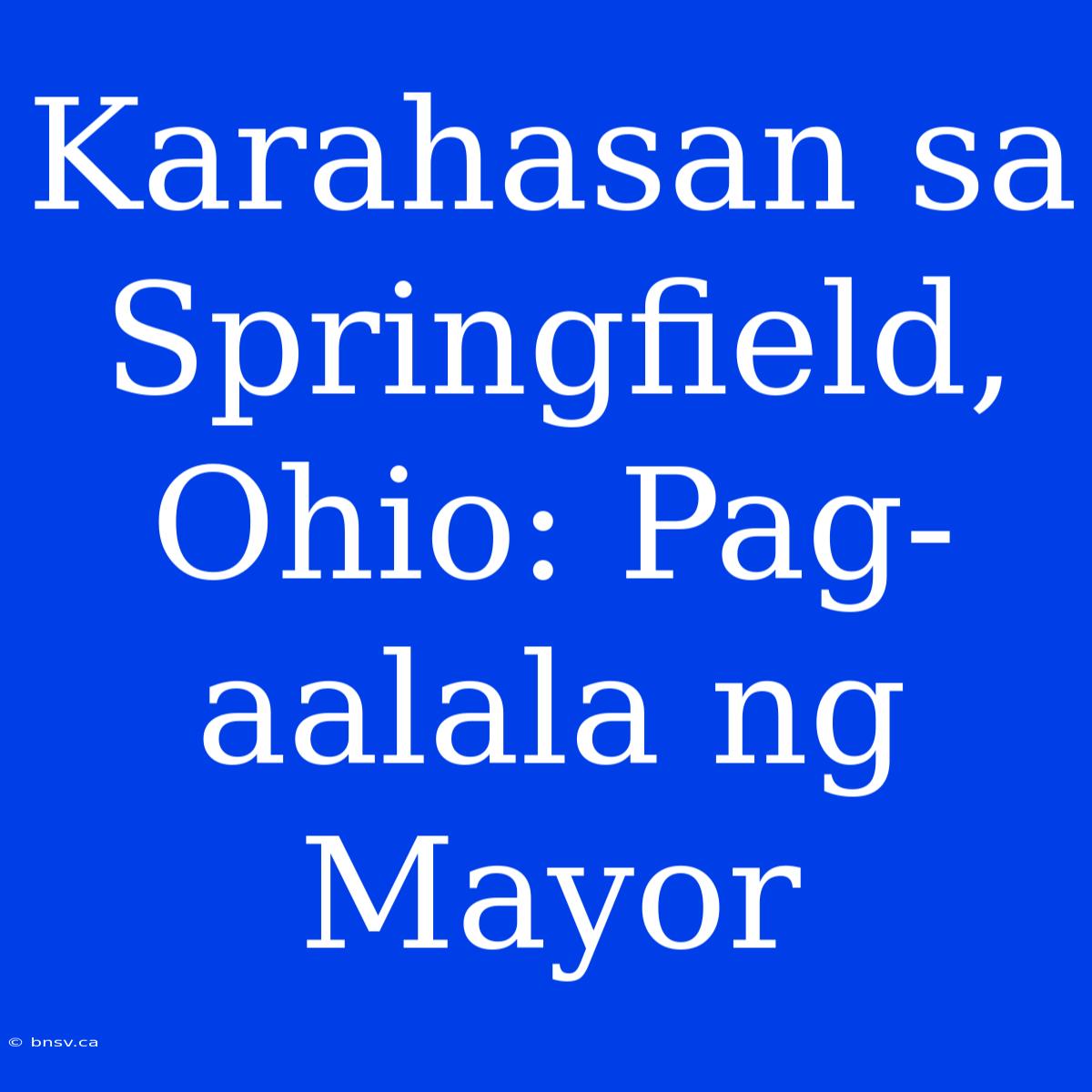 Karahasan Sa Springfield, Ohio: Pag-aalala Ng Mayor