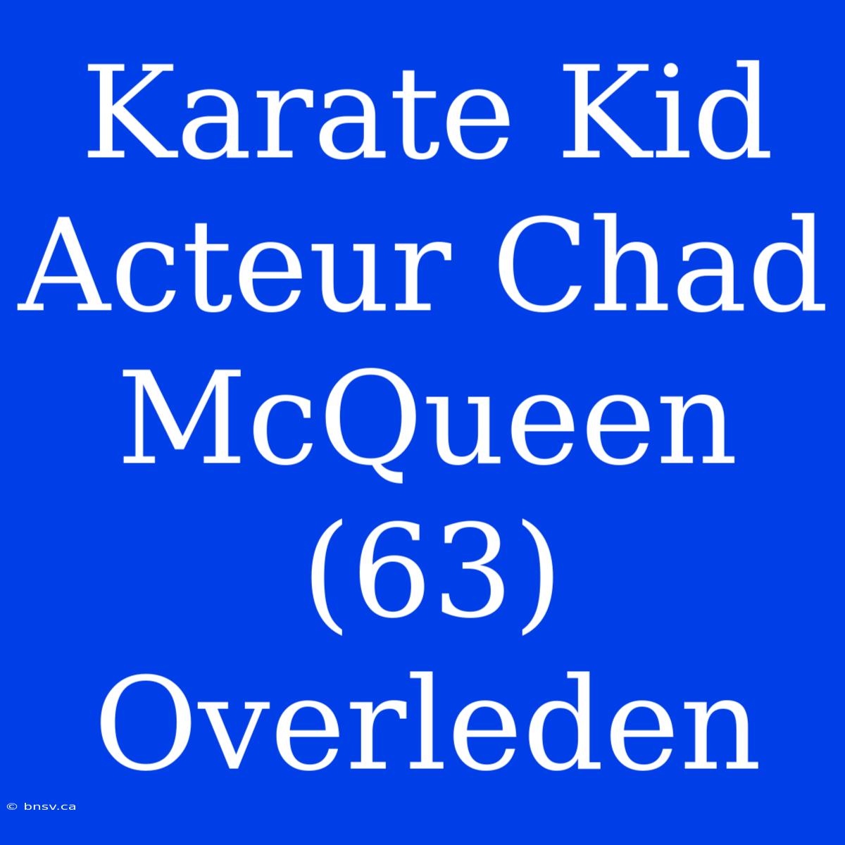 Karate Kid Acteur Chad McQueen (63) Overleden