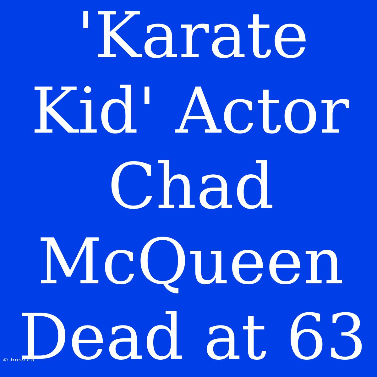 'Karate Kid' Actor Chad McQueen Dead At 63