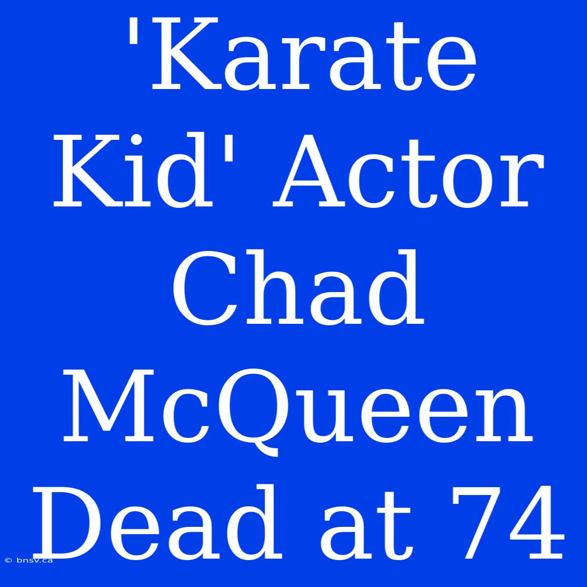 'Karate Kid' Actor Chad McQueen Dead At 74