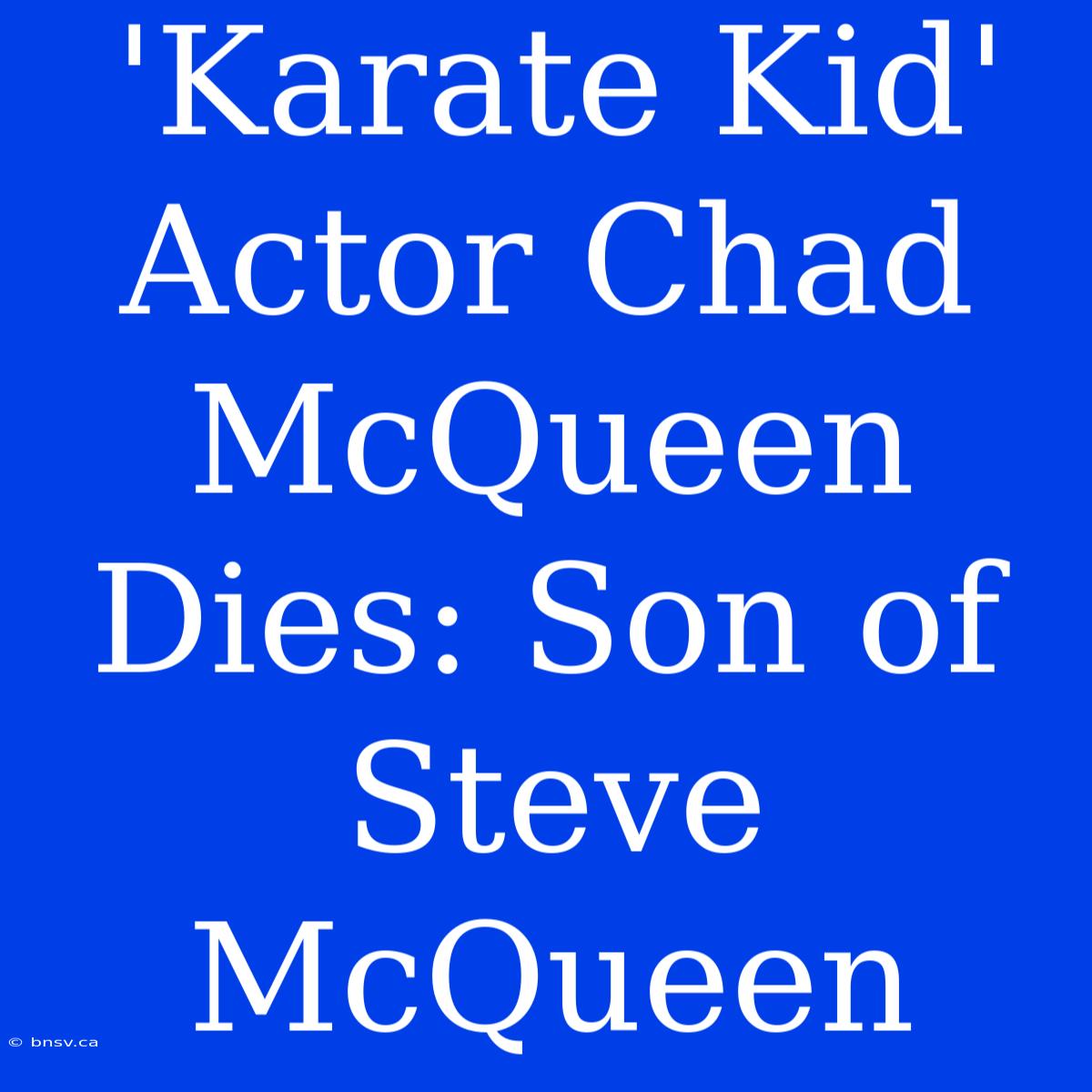 'Karate Kid' Actor Chad McQueen Dies: Son Of Steve McQueen