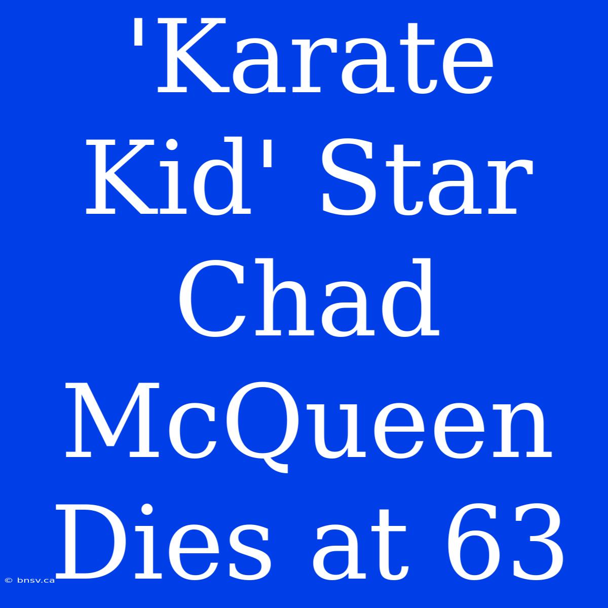 'Karate Kid' Star Chad McQueen Dies At 63