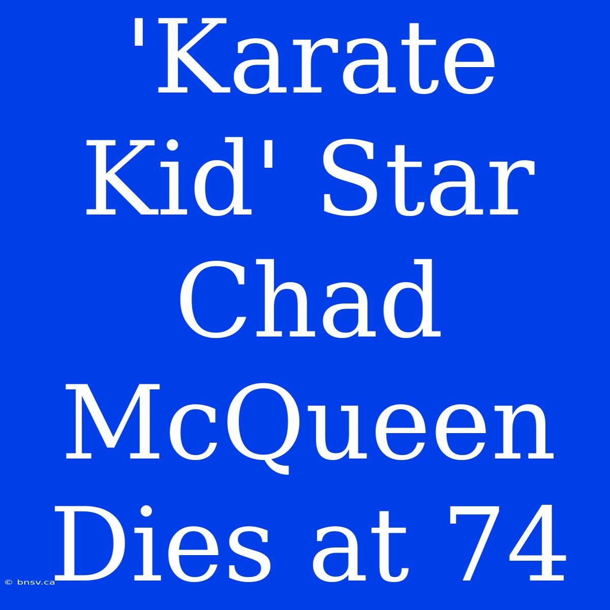 'Karate Kid' Star Chad McQueen Dies At 74