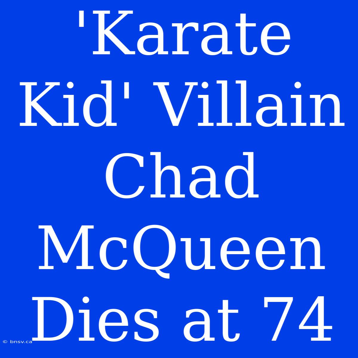 'Karate Kid' Villain Chad McQueen Dies At 74