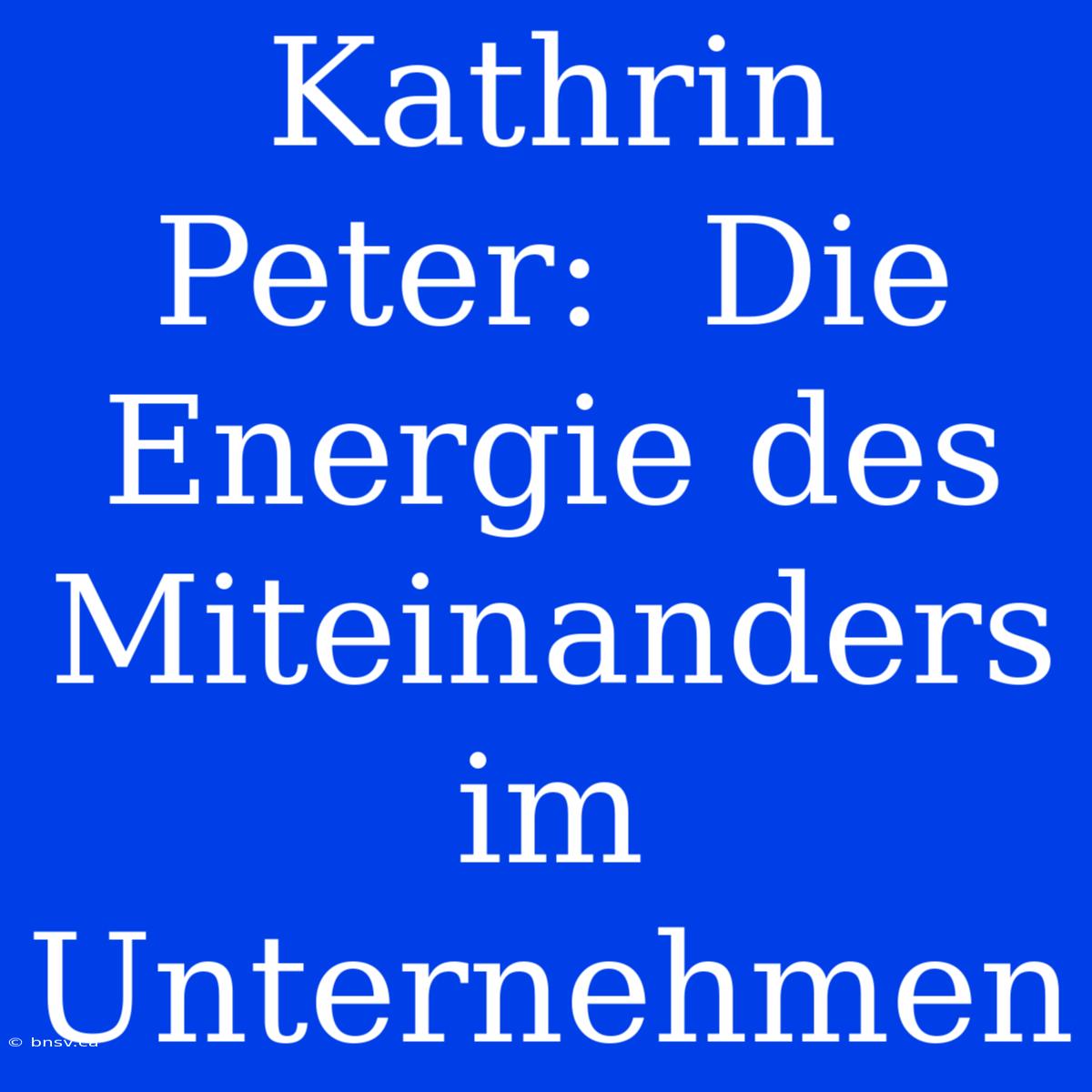 Kathrin Peter:  Die Energie Des Miteinanders Im Unternehmen