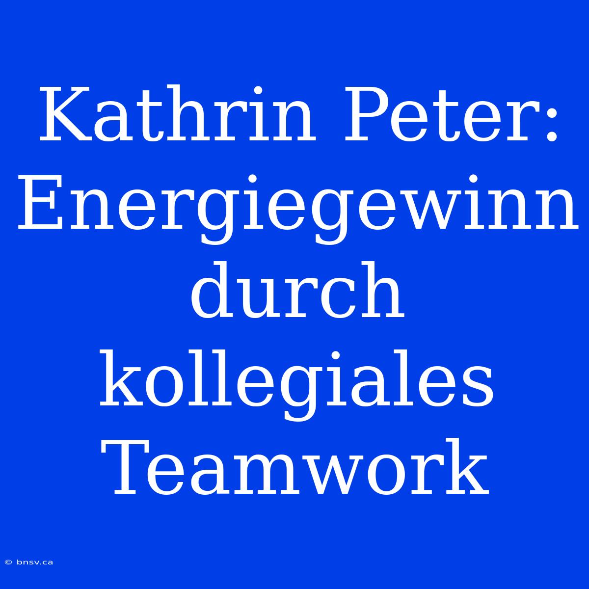 Kathrin Peter: Energiegewinn Durch Kollegiales Teamwork