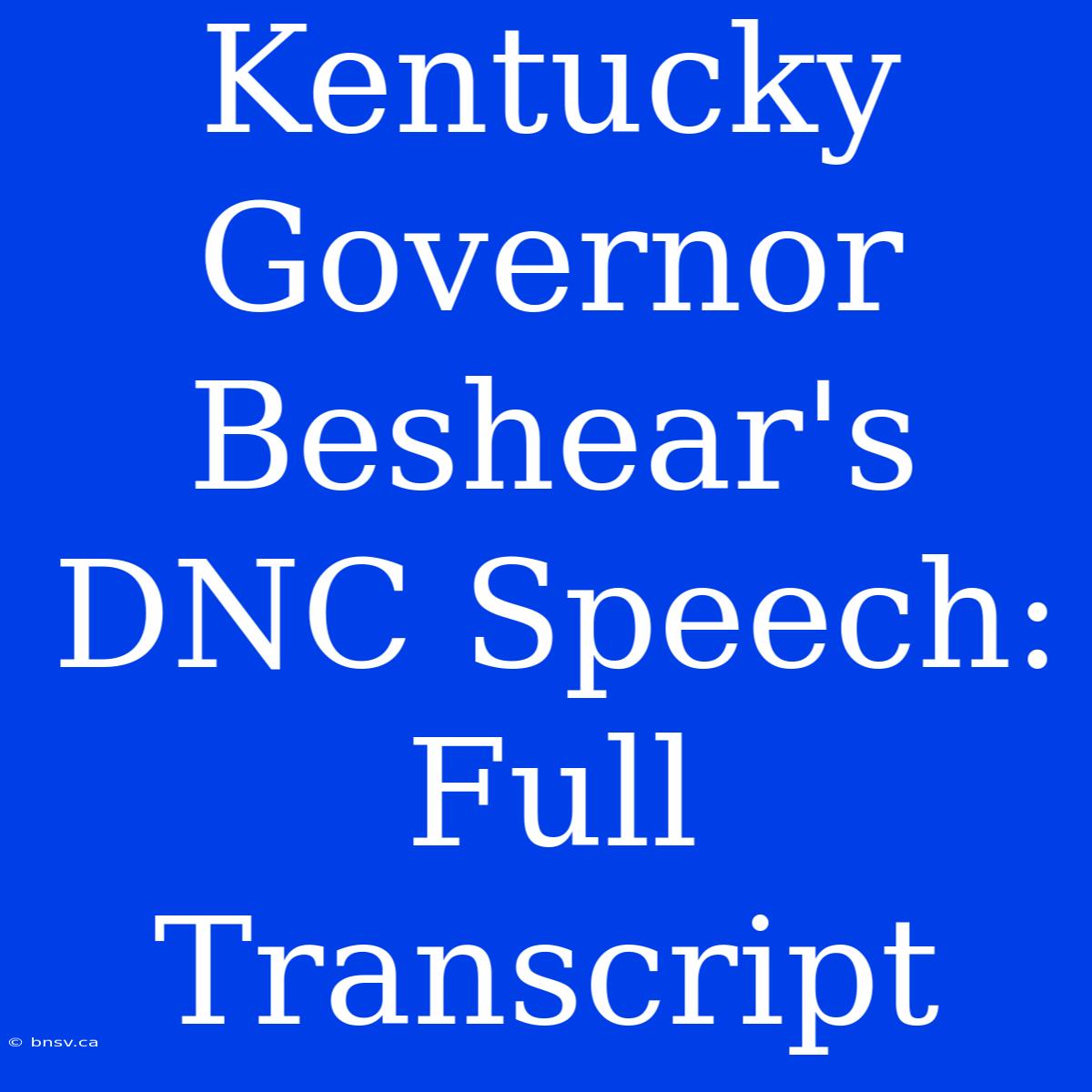 Kentucky Governor Beshear's DNC Speech: Full Transcript