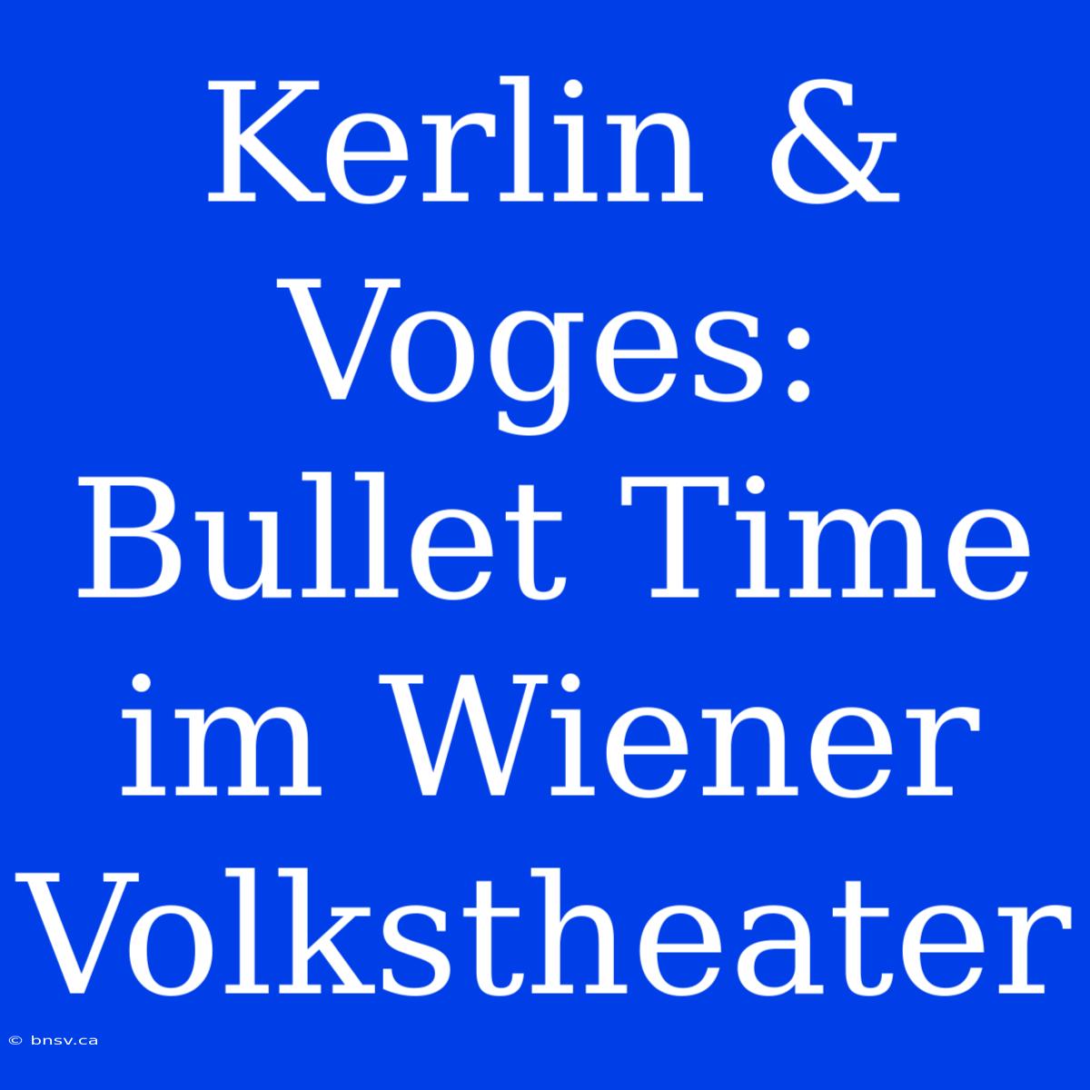 Kerlin & Voges: Bullet Time Im Wiener Volkstheater