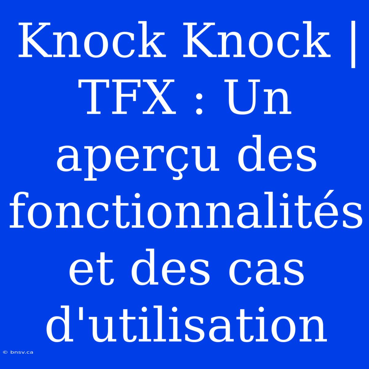 Knock Knock | TFX : Un Aperçu Des Fonctionnalités Et Des Cas D'utilisation