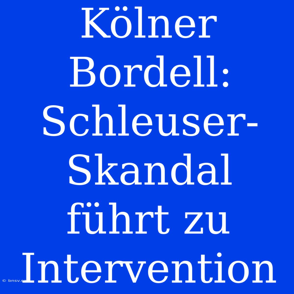 Kölner Bordell: Schleuser-Skandal Führt Zu Intervention