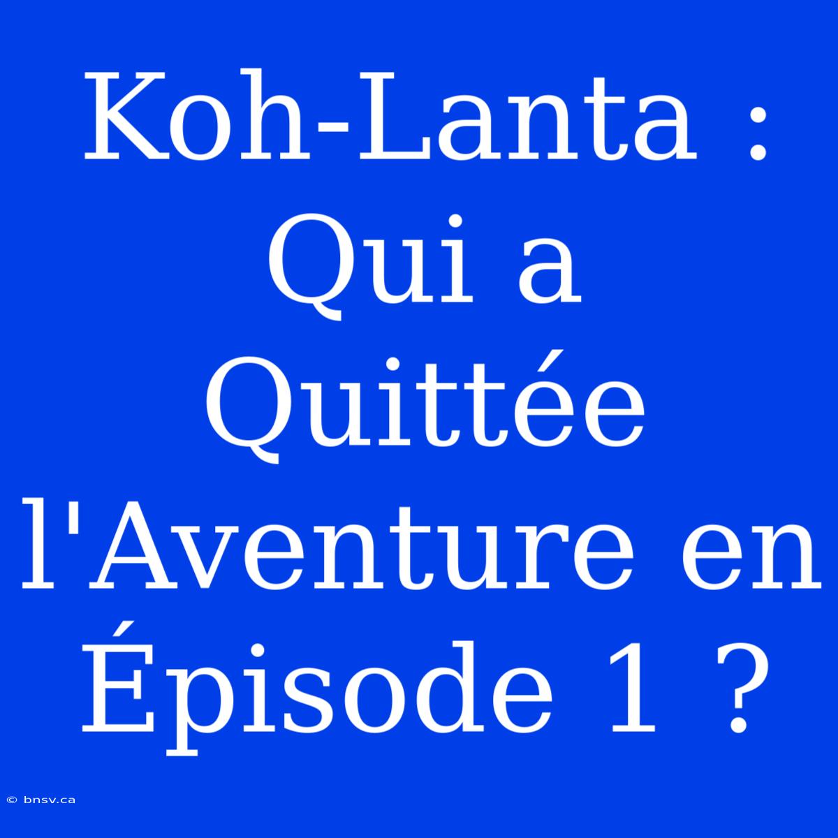 Koh-Lanta : Qui A Quittée L'Aventure En Épisode 1 ?