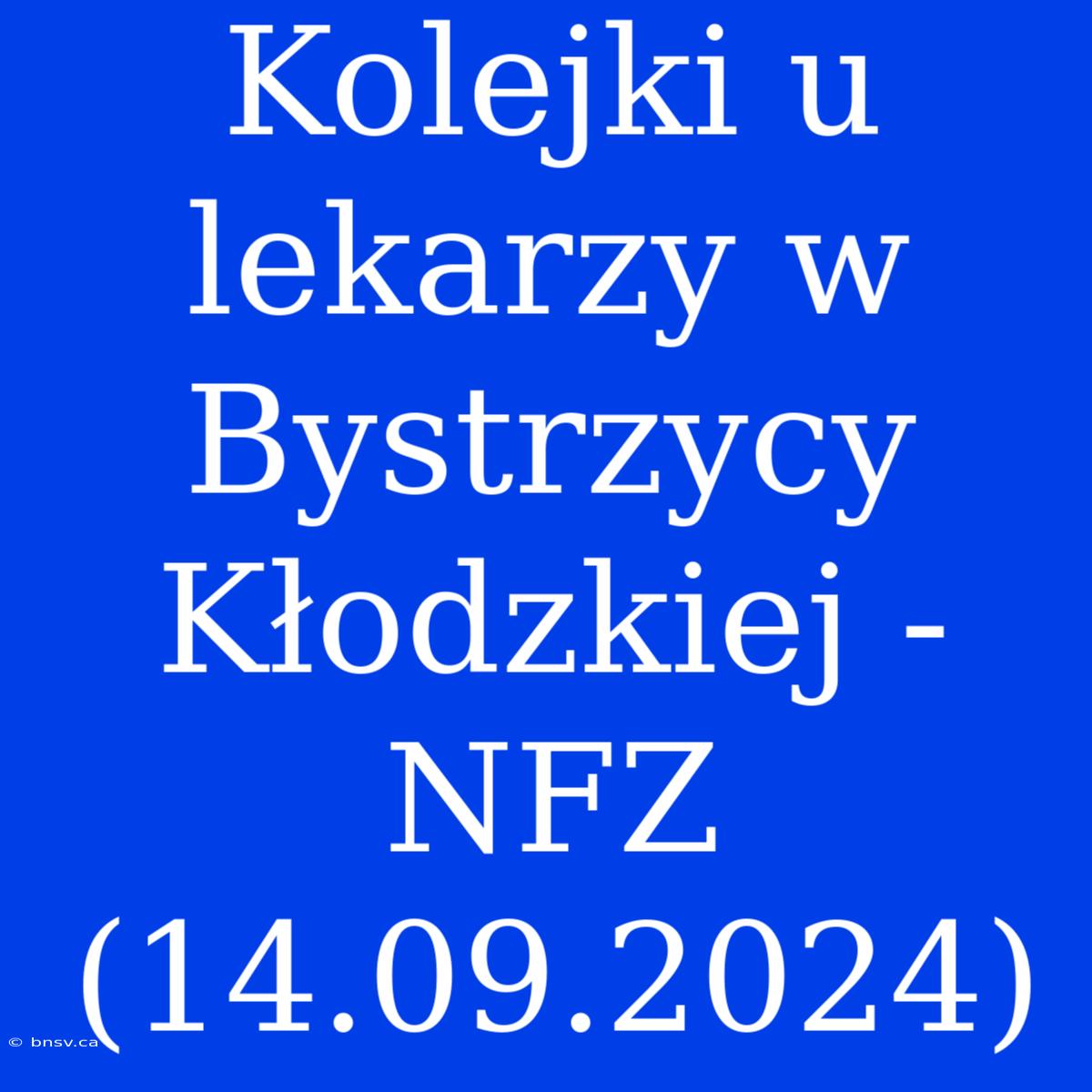 Kolejki U Lekarzy W Bystrzycy Kłodzkiej - NFZ (14.09.2024)