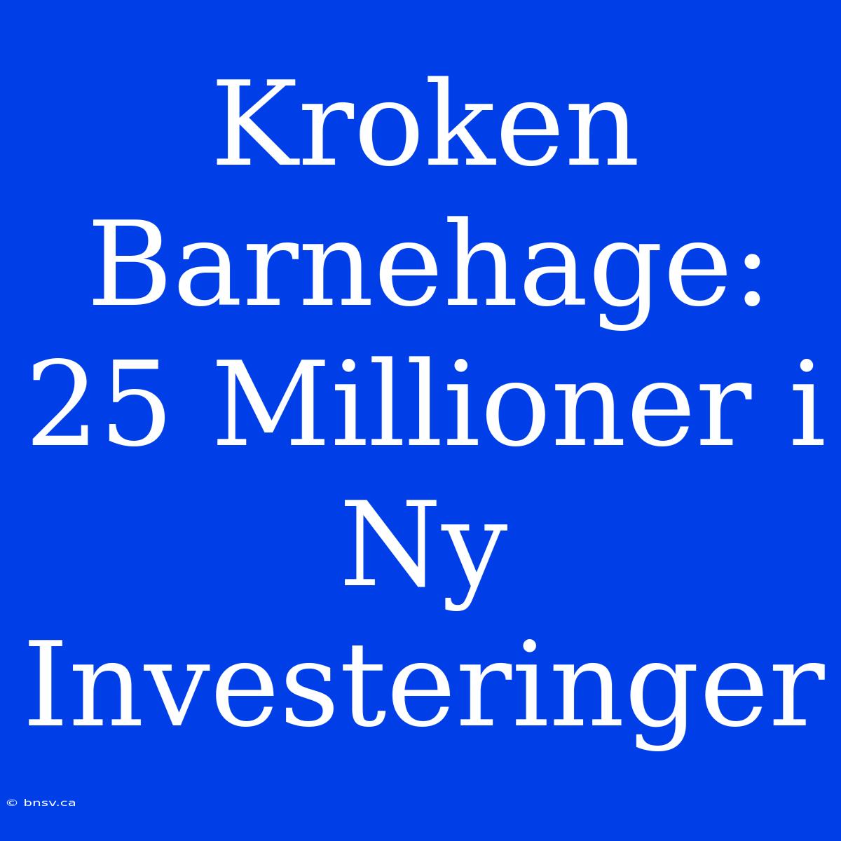 Kroken Barnehage: 25 Millioner I Ny Investeringer