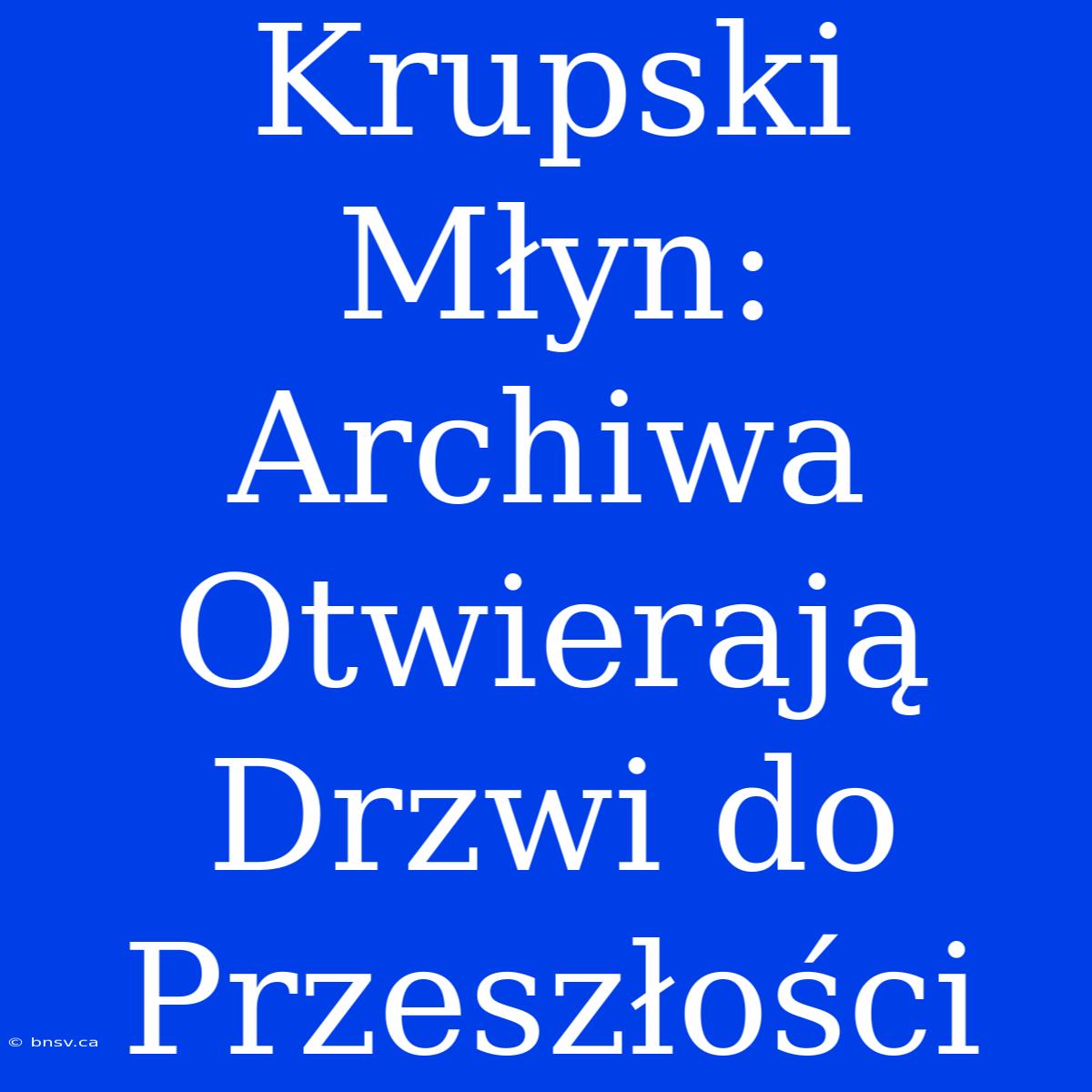 Krupski Młyn: Archiwa Otwierają Drzwi Do Przeszłości