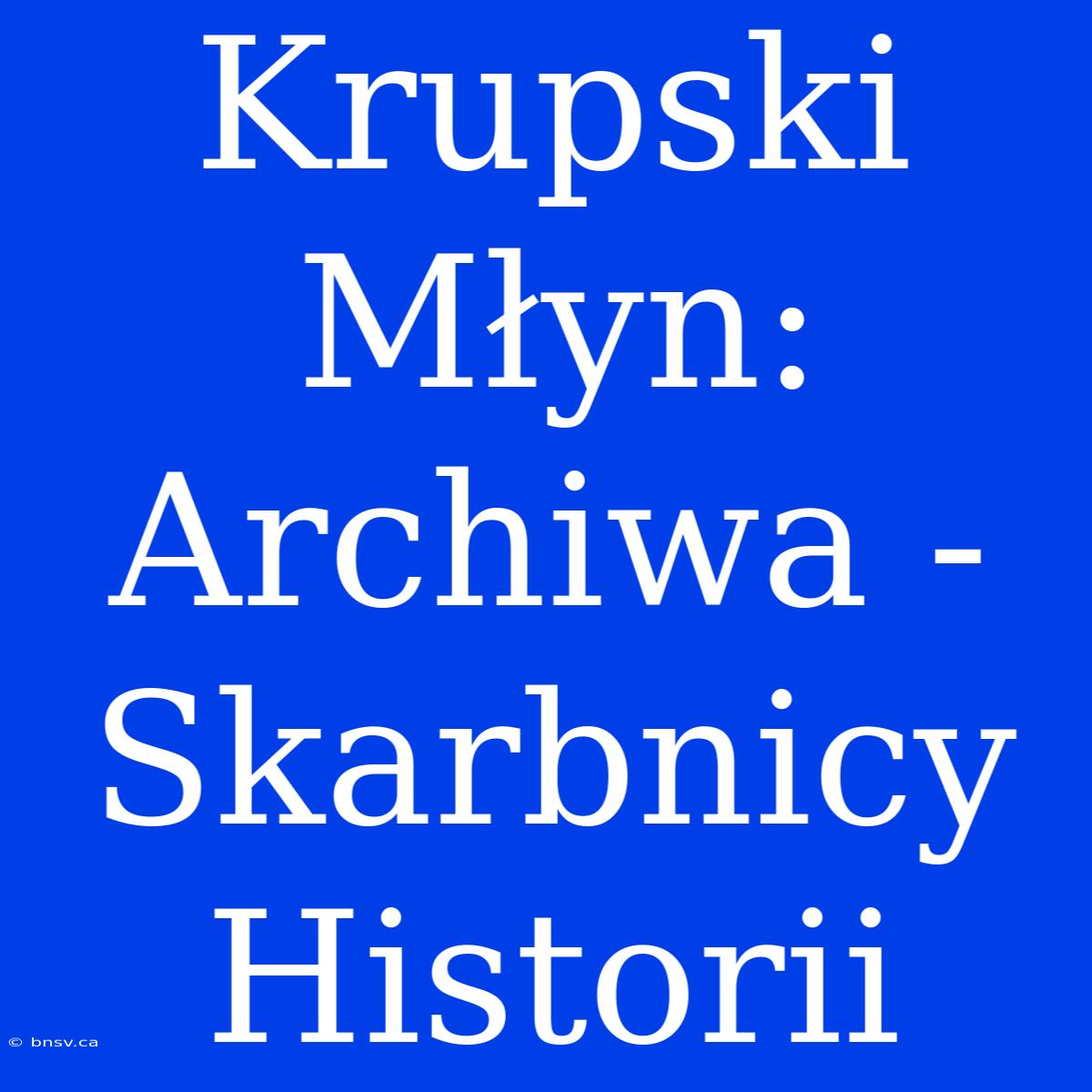 Krupski Młyn: Archiwa - Skarbnicy Historii