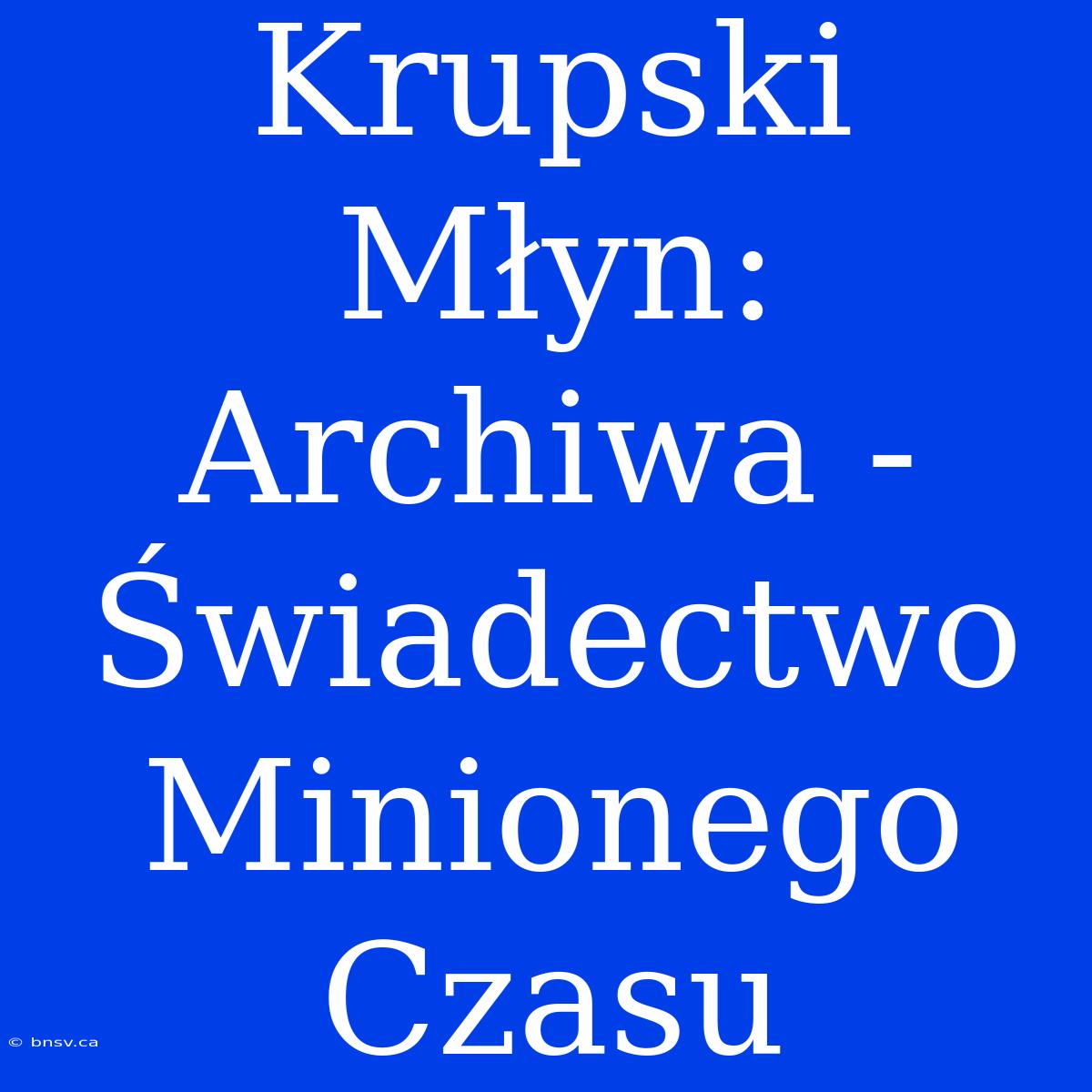 Krupski Młyn: Archiwa - Świadectwo Minionego Czasu