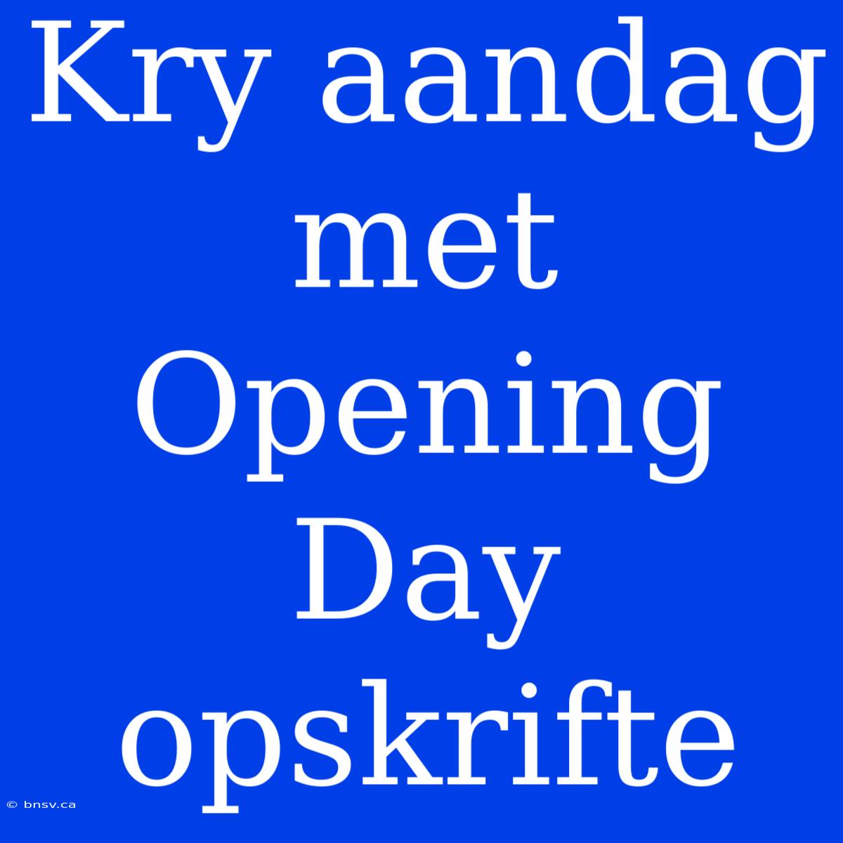 Kry Aandag Met Opening Day Opskrifte