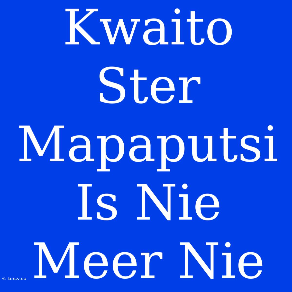 Kwaito Ster Mapaputsi Is Nie Meer Nie