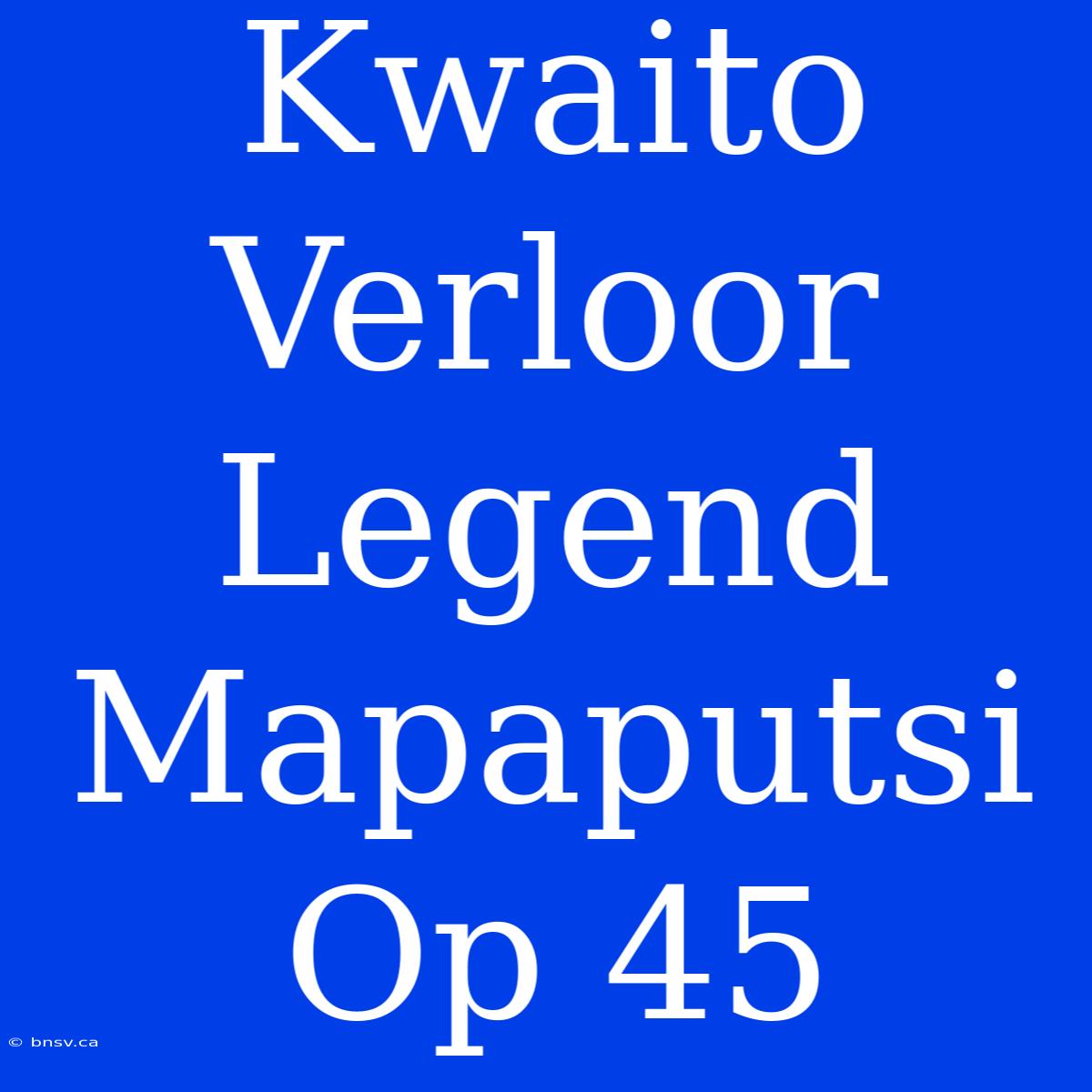 Kwaito Verloor Legend Mapaputsi Op 45