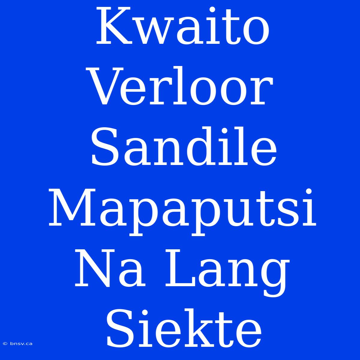 Kwaito Verloor Sandile Mapaputsi Na Lang Siekte