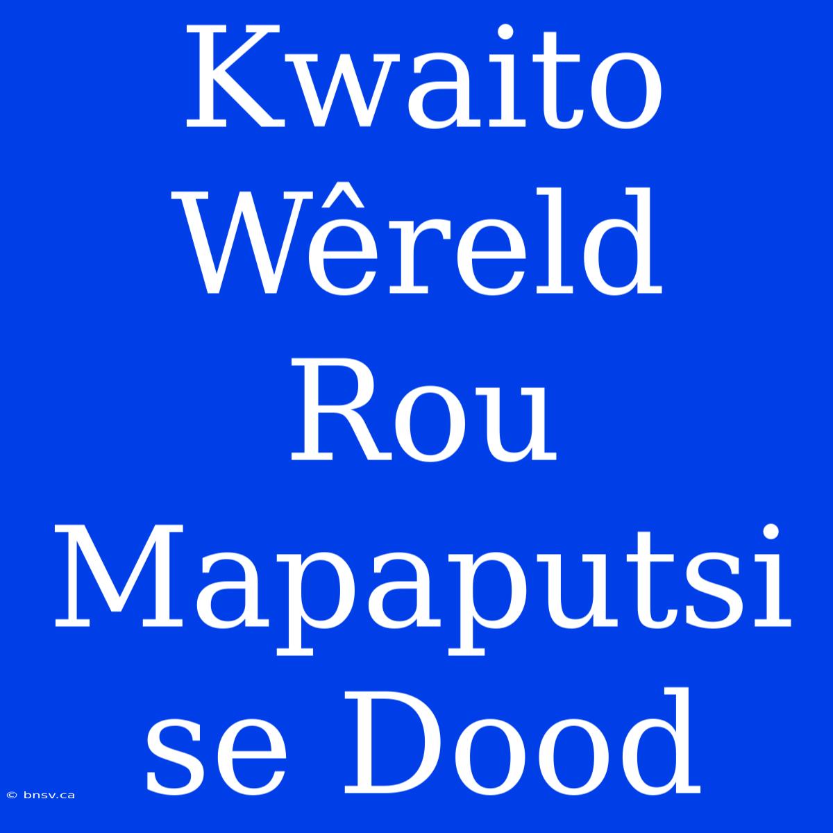 Kwaito Wêreld Rou Mapaputsi Se Dood