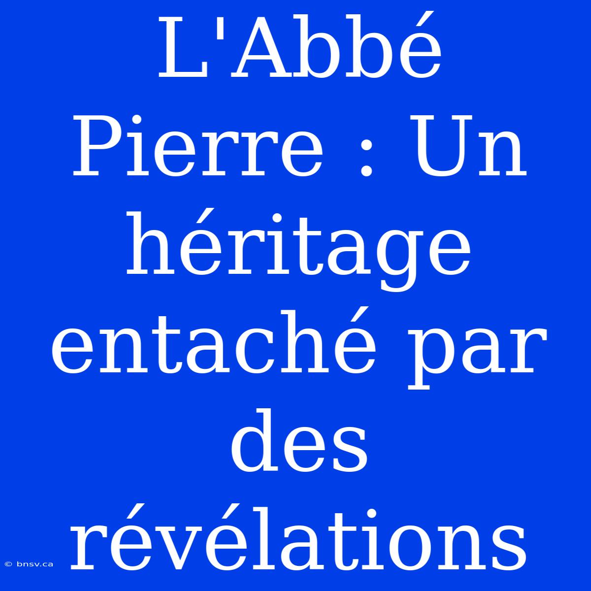 L'Abbé Pierre : Un Héritage Entaché Par Des Révélations