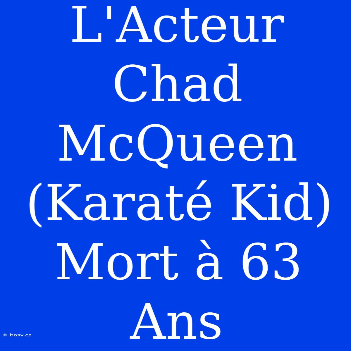 L'Acteur Chad McQueen (Karaté Kid) Mort À 63 Ans