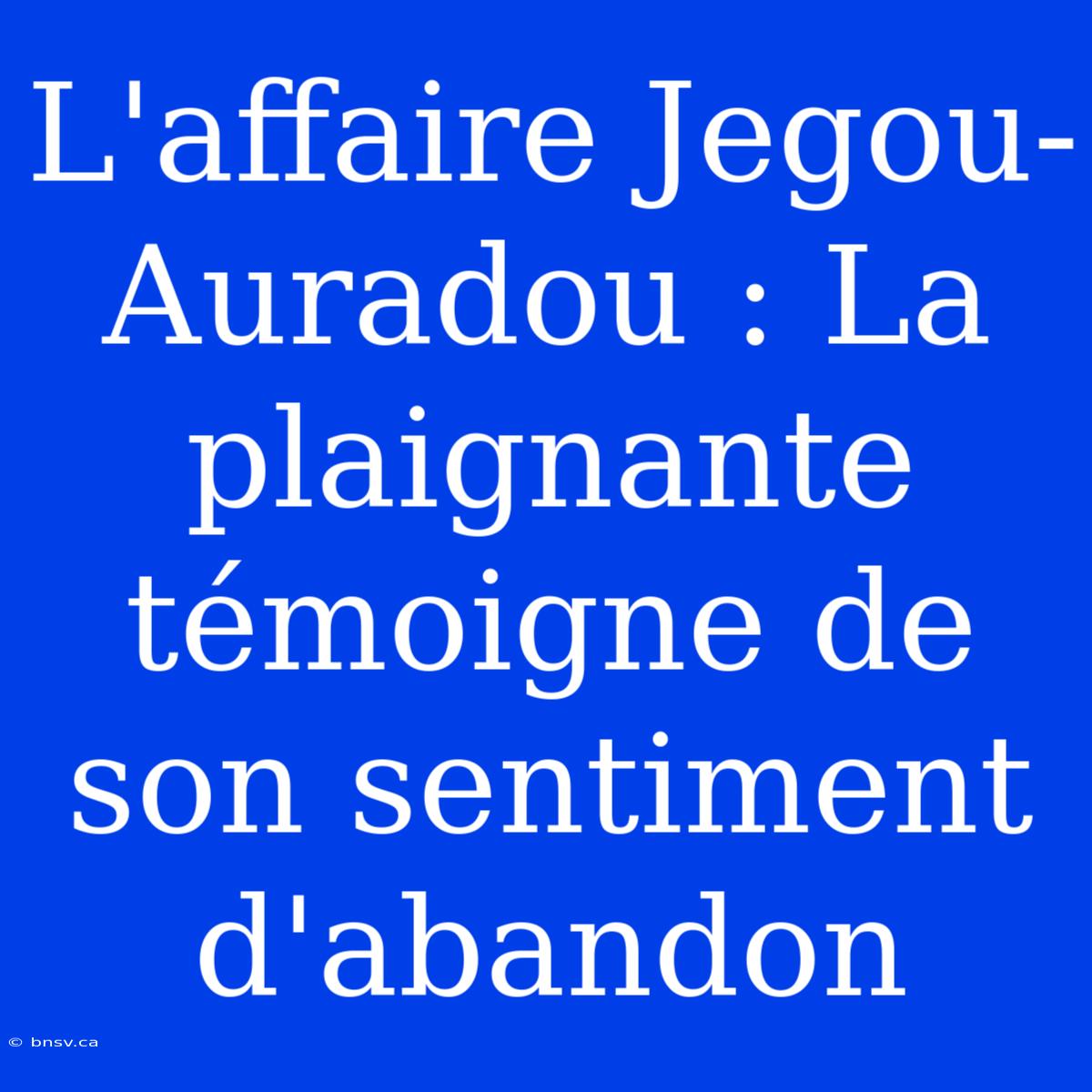 L'affaire Jegou-Auradou : La Plaignante Témoigne De Son Sentiment D'abandon