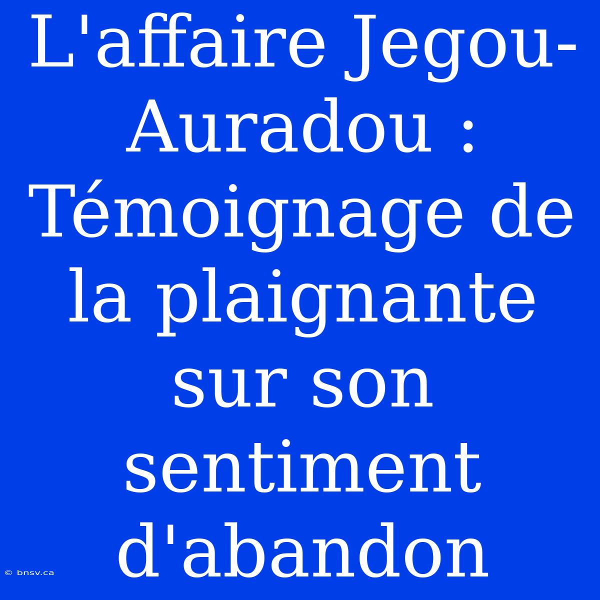 L'affaire Jegou-Auradou : Témoignage De La Plaignante Sur Son Sentiment D'abandon