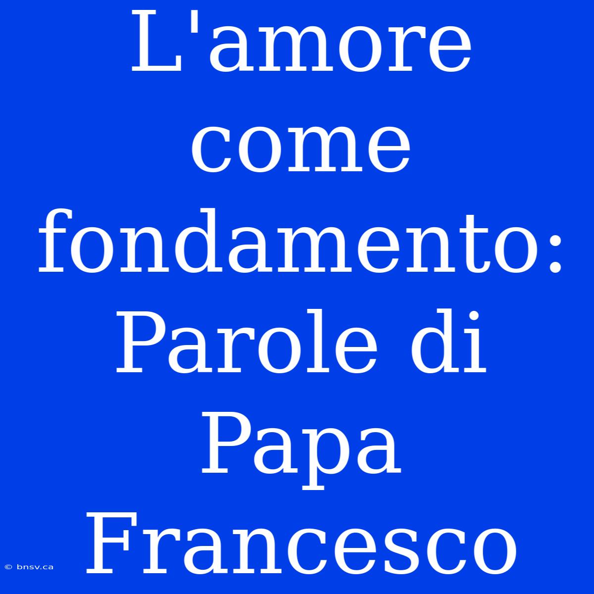 L'amore Come Fondamento: Parole Di Papa Francesco