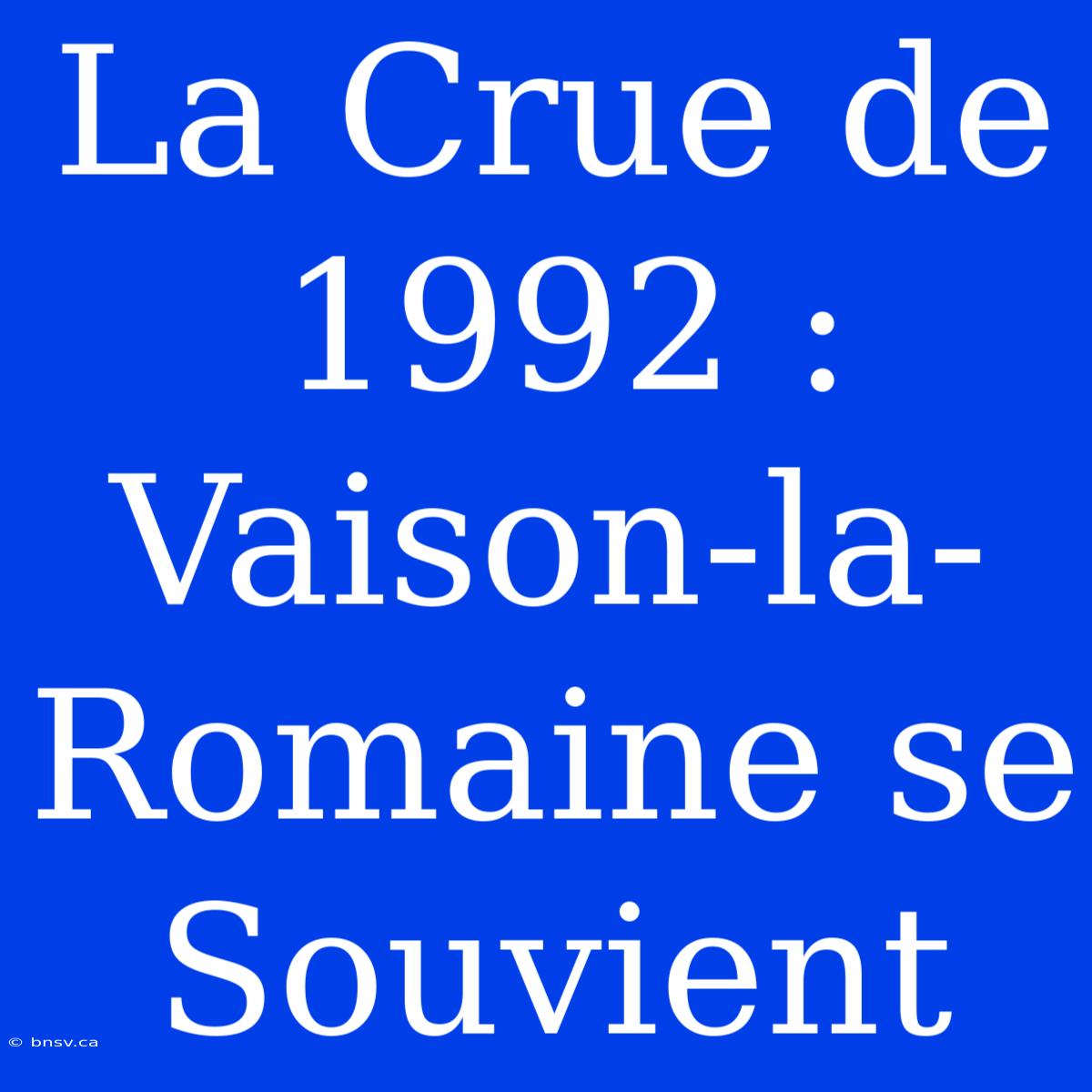 La Crue De 1992 : Vaison-la-Romaine Se Souvient