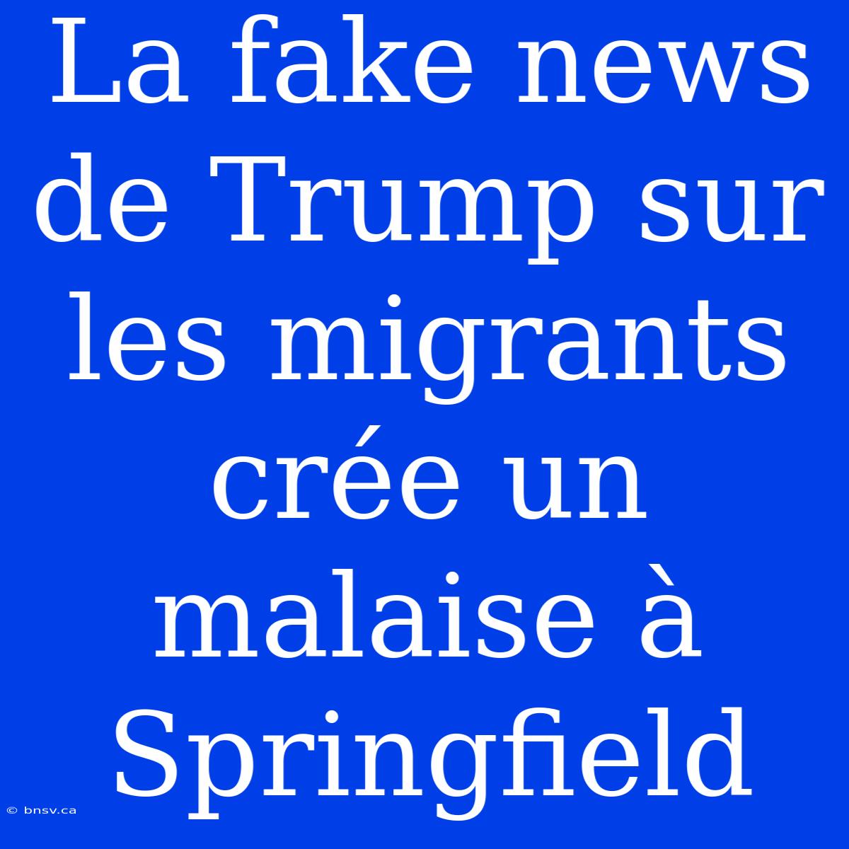 La Fake News De Trump Sur Les Migrants Crée Un Malaise À Springfield