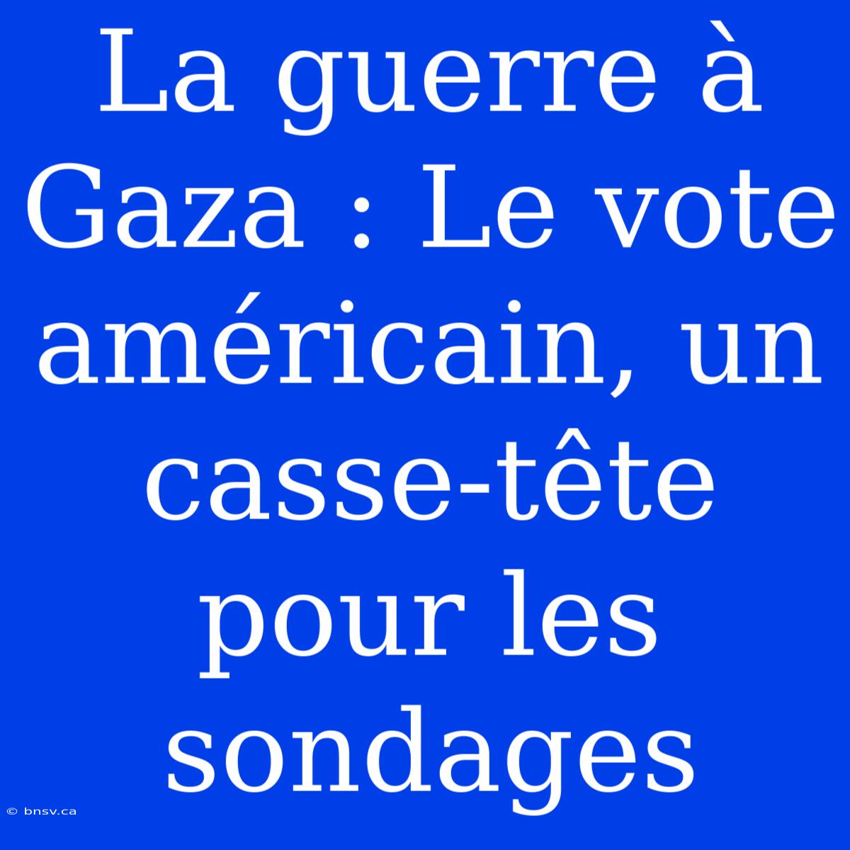 La Guerre À Gaza : Le Vote Américain, Un Casse-tête Pour Les Sondages