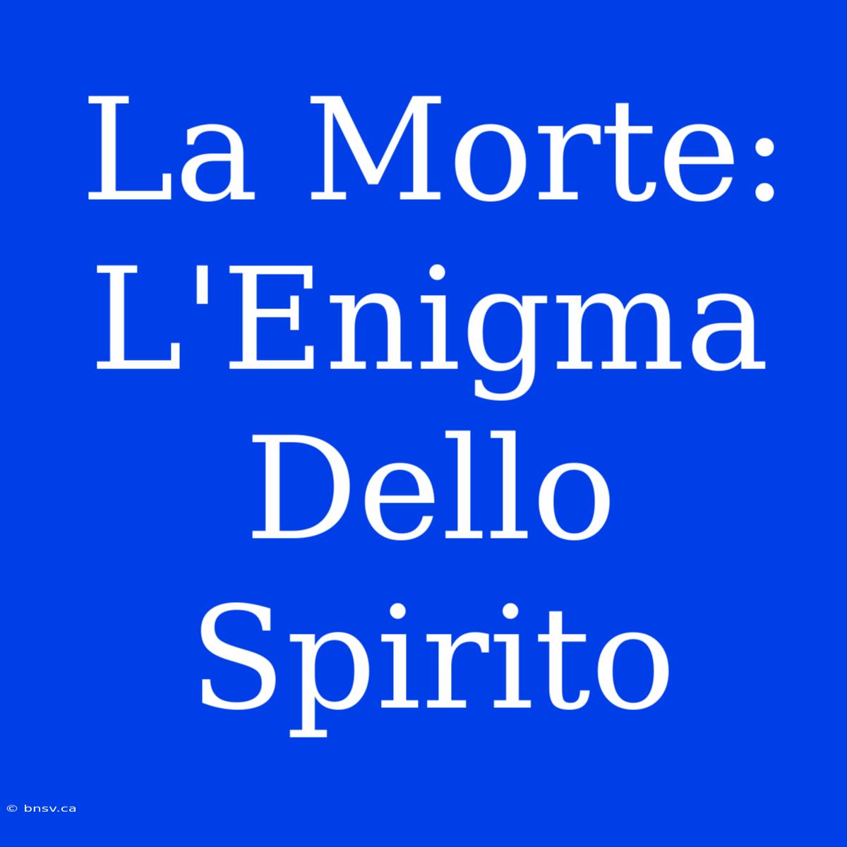 La Morte: L'Enigma Dello Spirito