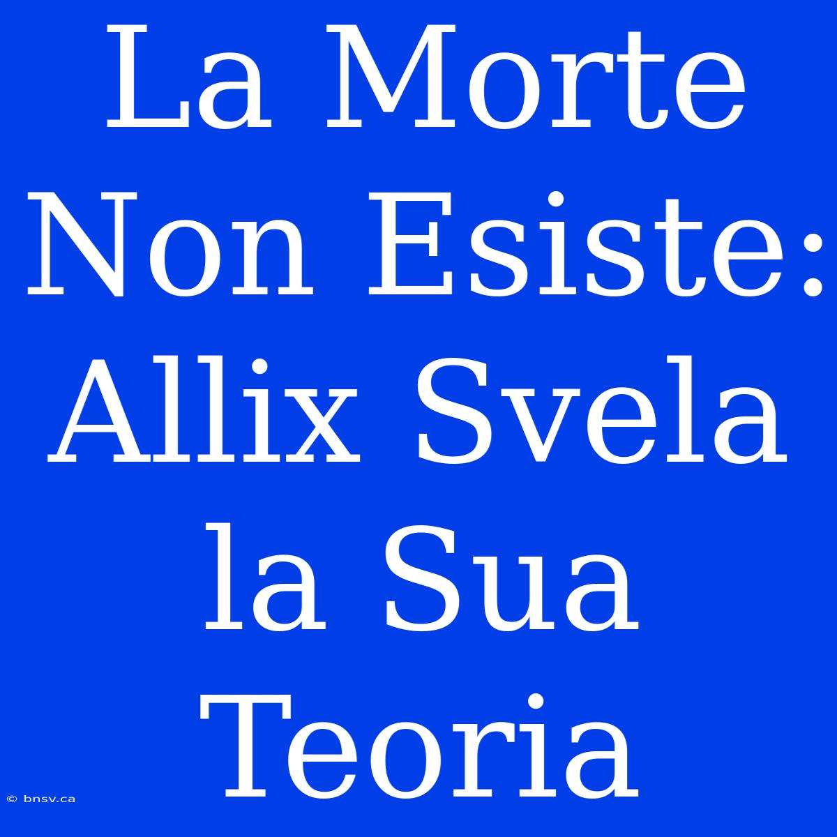 La Morte Non Esiste: Allix Svela La Sua Teoria