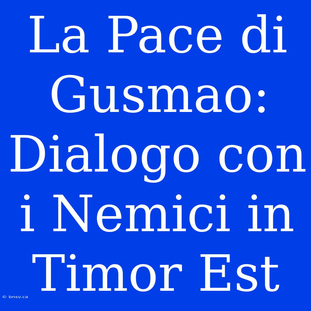 La Pace Di Gusmao: Dialogo Con I Nemici In Timor Est