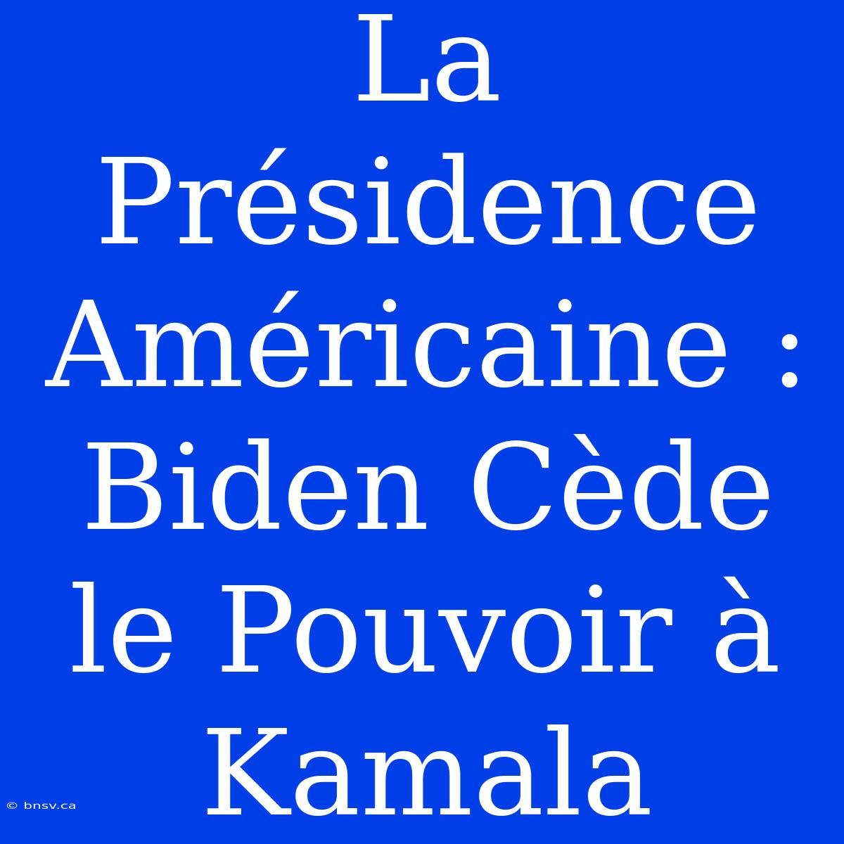 La Présidence Américaine : Biden Cède Le Pouvoir À Kamala