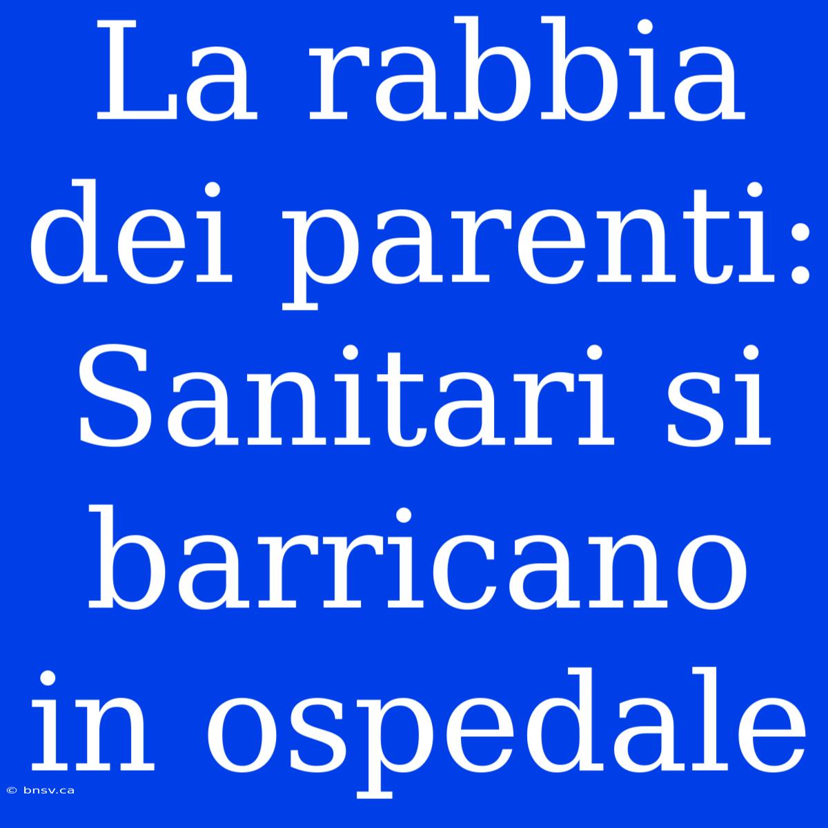 La Rabbia Dei Parenti: Sanitari Si Barricano In Ospedale