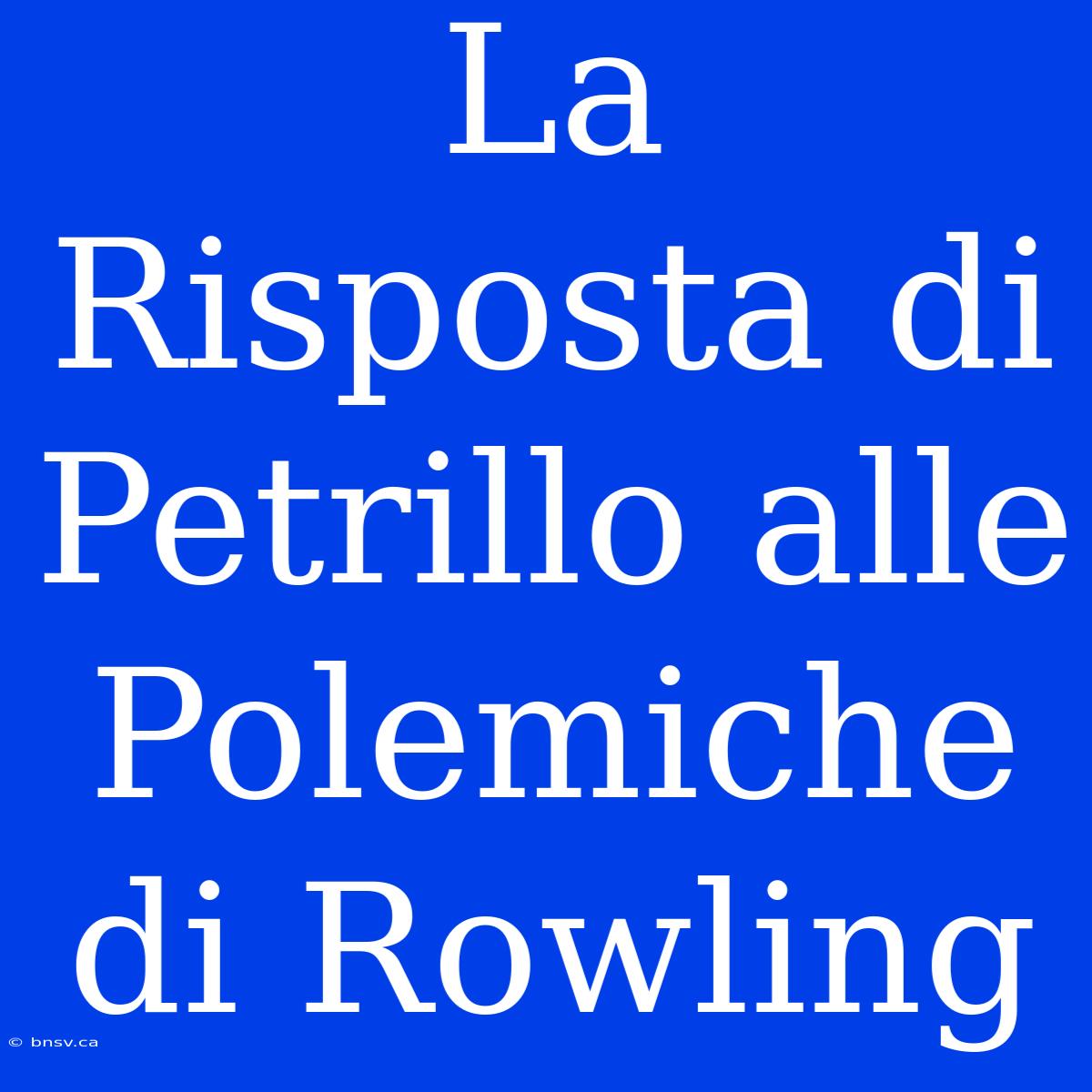 La Risposta Di Petrillo Alle Polemiche Di Rowling