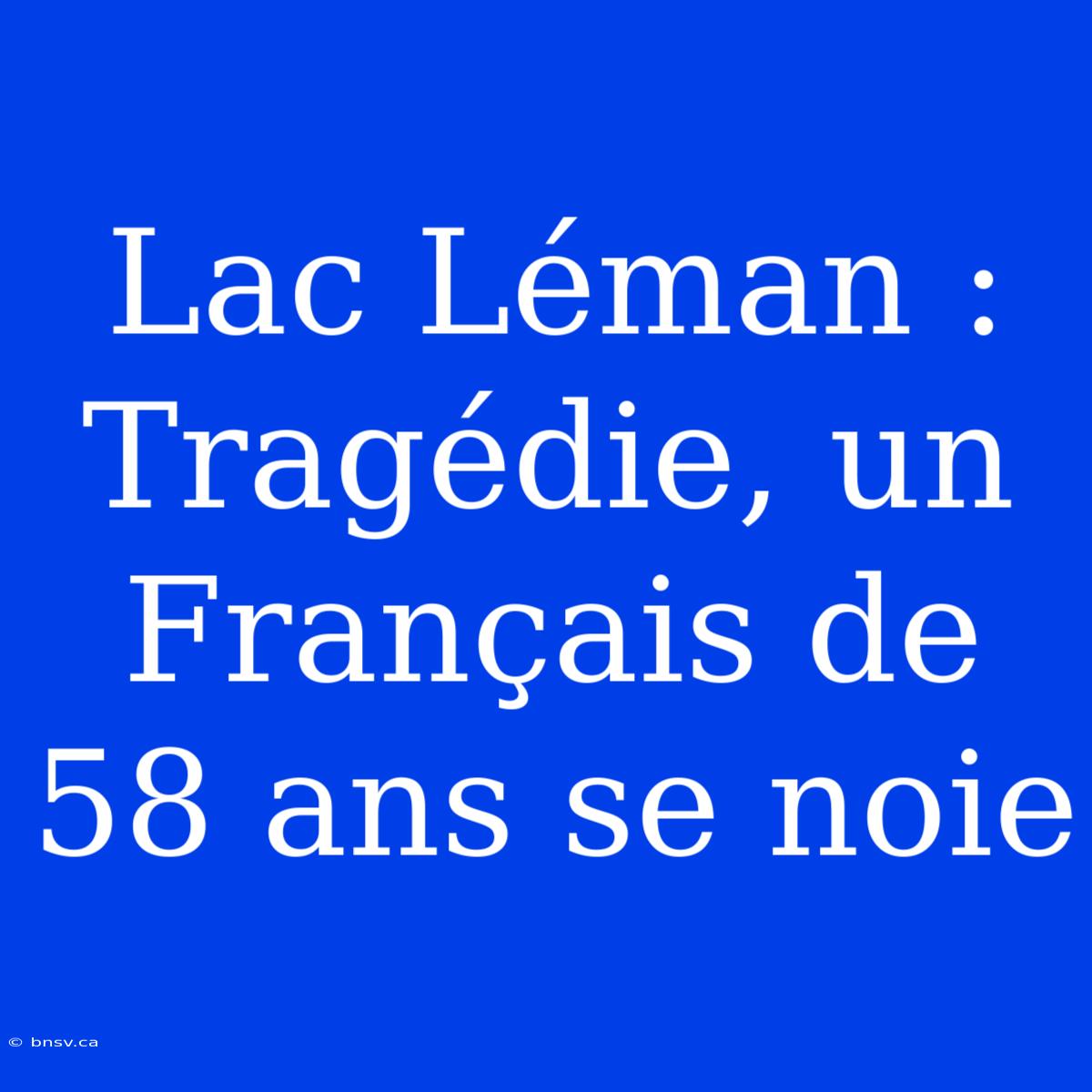 Lac Léman : Tragédie, Un Français De 58 Ans Se Noie