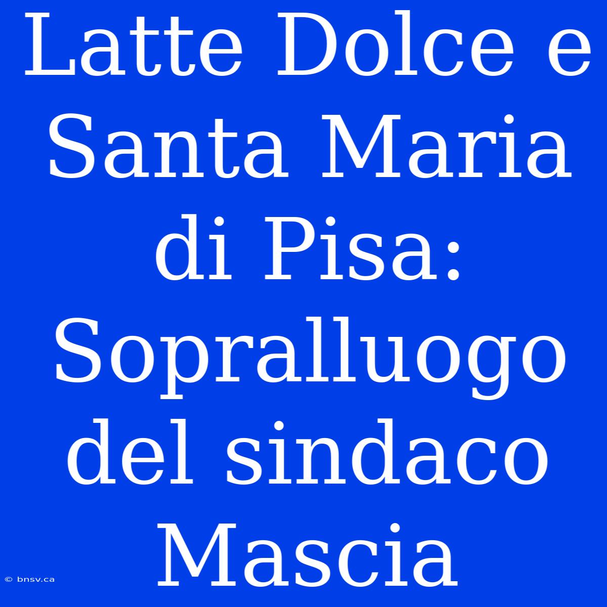 Latte Dolce E Santa Maria Di Pisa: Sopralluogo Del Sindaco Mascia