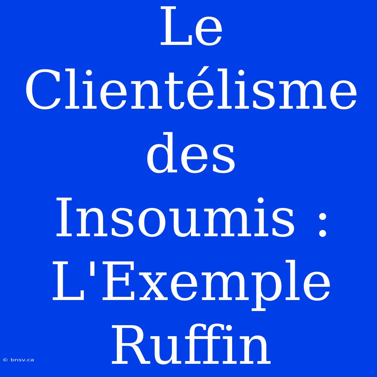 Le Clientélisme Des Insoumis : L'Exemple Ruffin