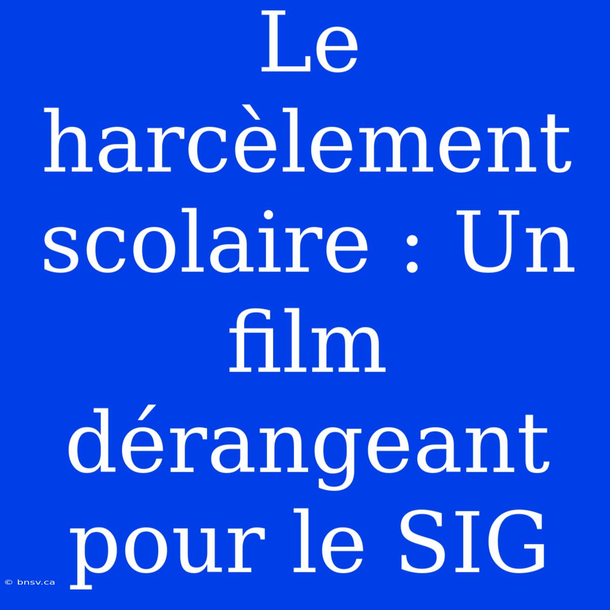 Le Harcèlement Scolaire : Un Film Dérangeant Pour Le SIG