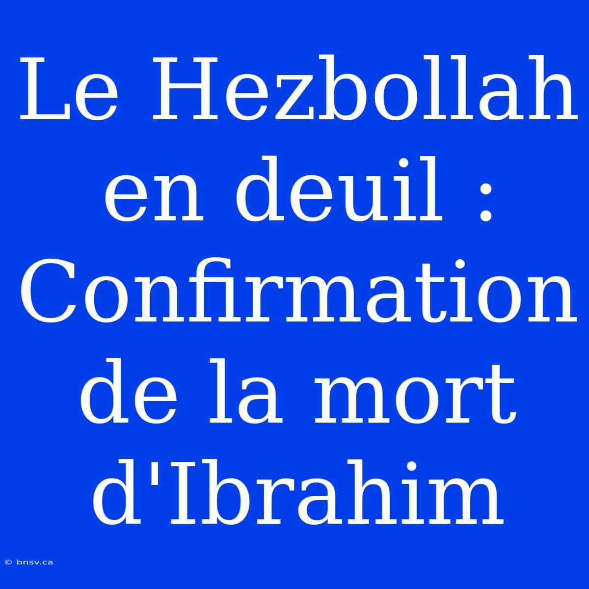 Le Hezbollah En Deuil : Confirmation De La Mort D'Ibrahim