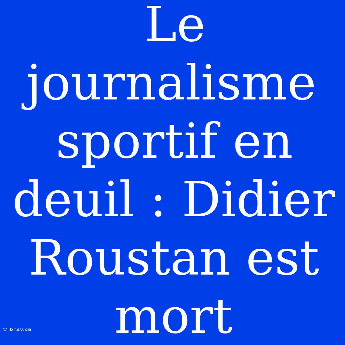 Le Journalisme Sportif En Deuil : Didier Roustan Est Mort