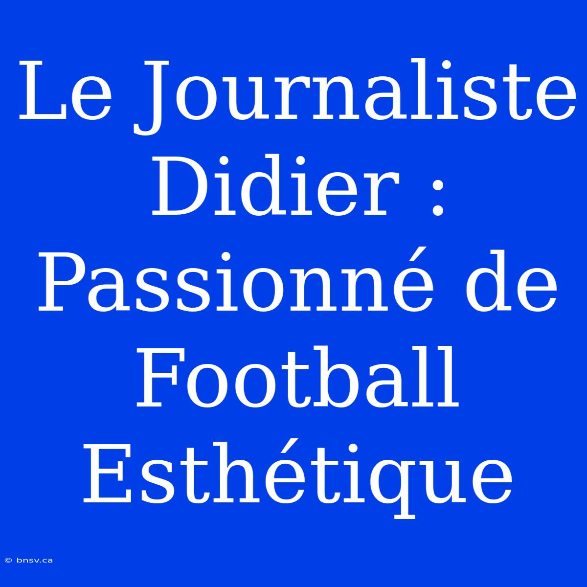 Le Journaliste Didier : Passionné De Football Esthétique