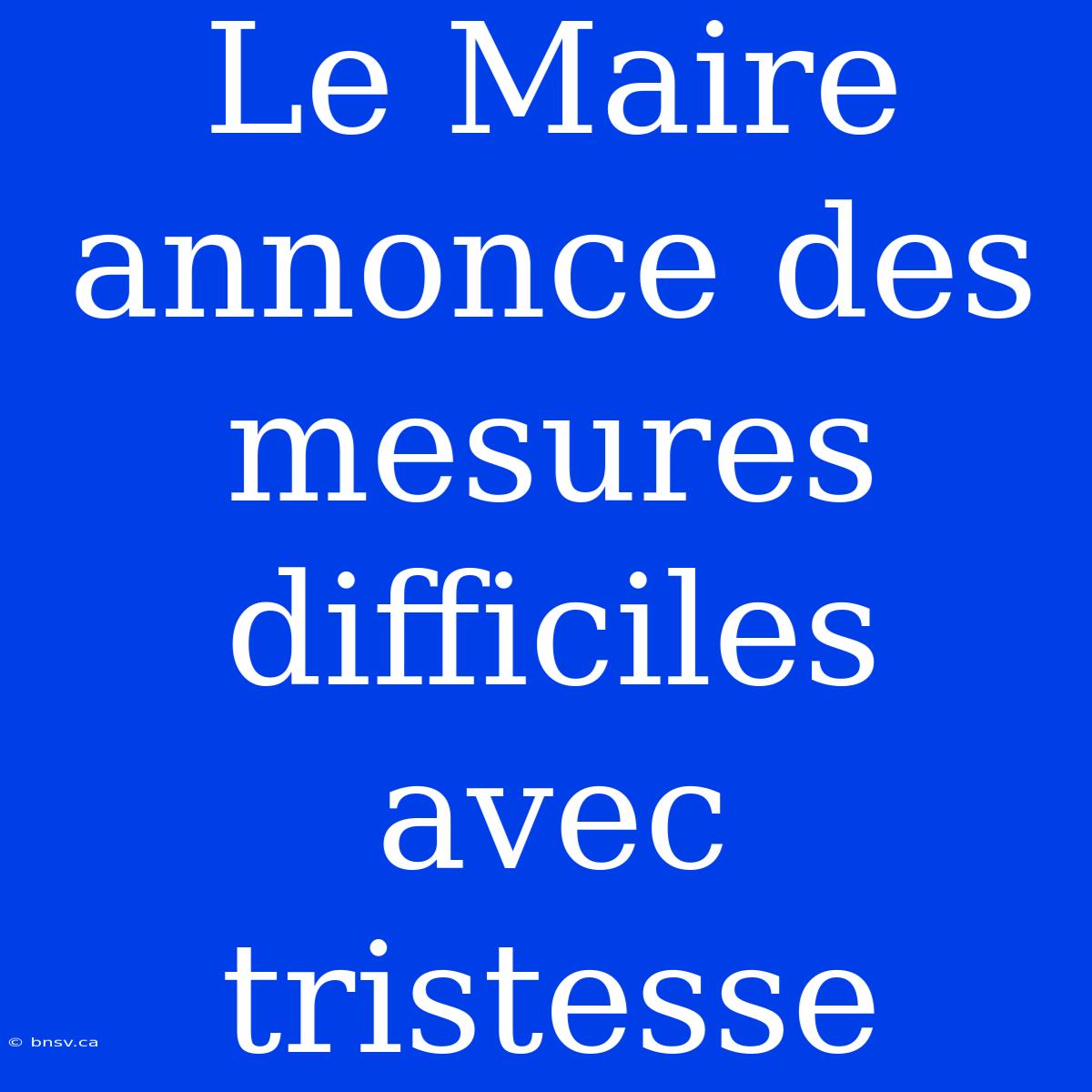 Le Maire Annonce Des Mesures Difficiles Avec Tristesse